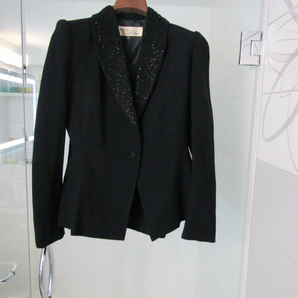 Vintage Adolph Schuman for Lilli Ann Black Wool Beaded Dinner Skirt Suit--Size 6
